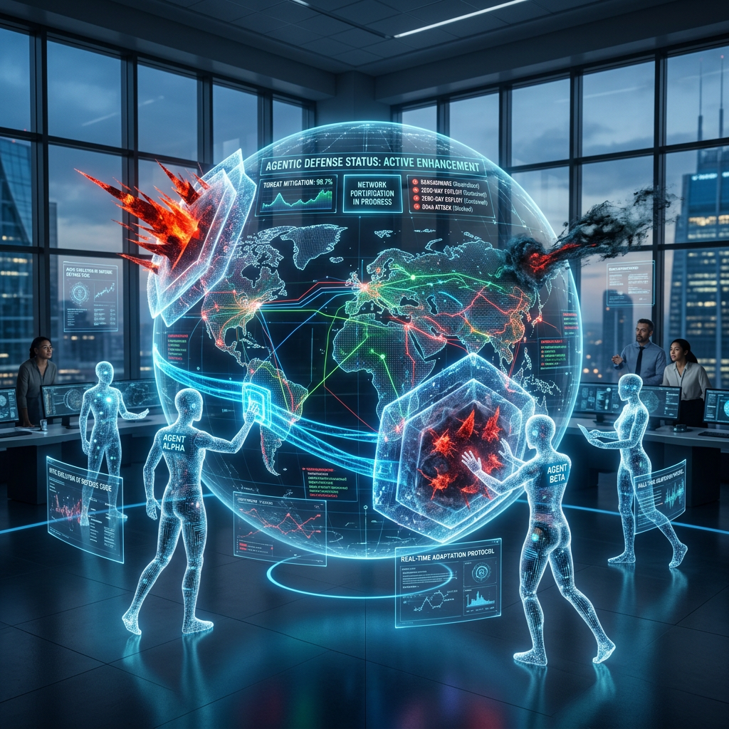Holographic global map with digital agents defending against cyber attacks