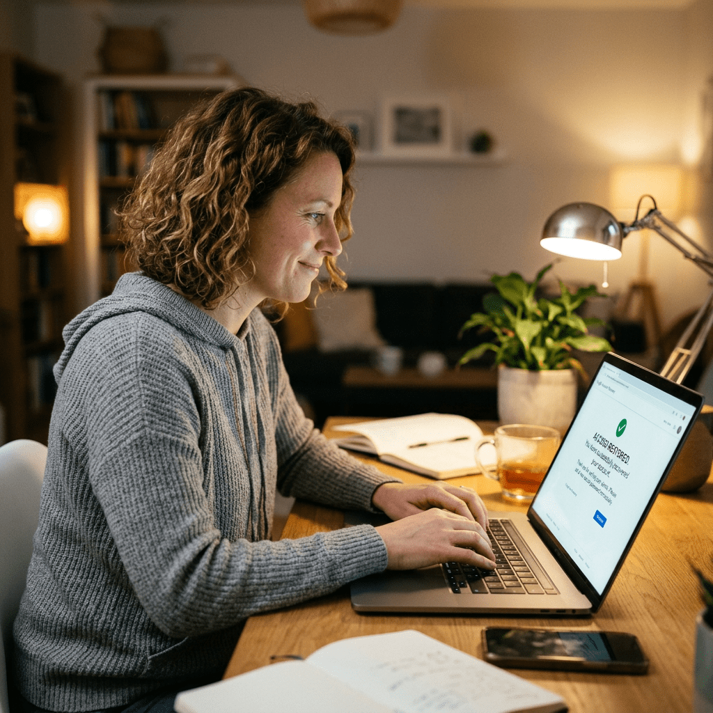 Persona recuperando cuenta hackeada en computadora