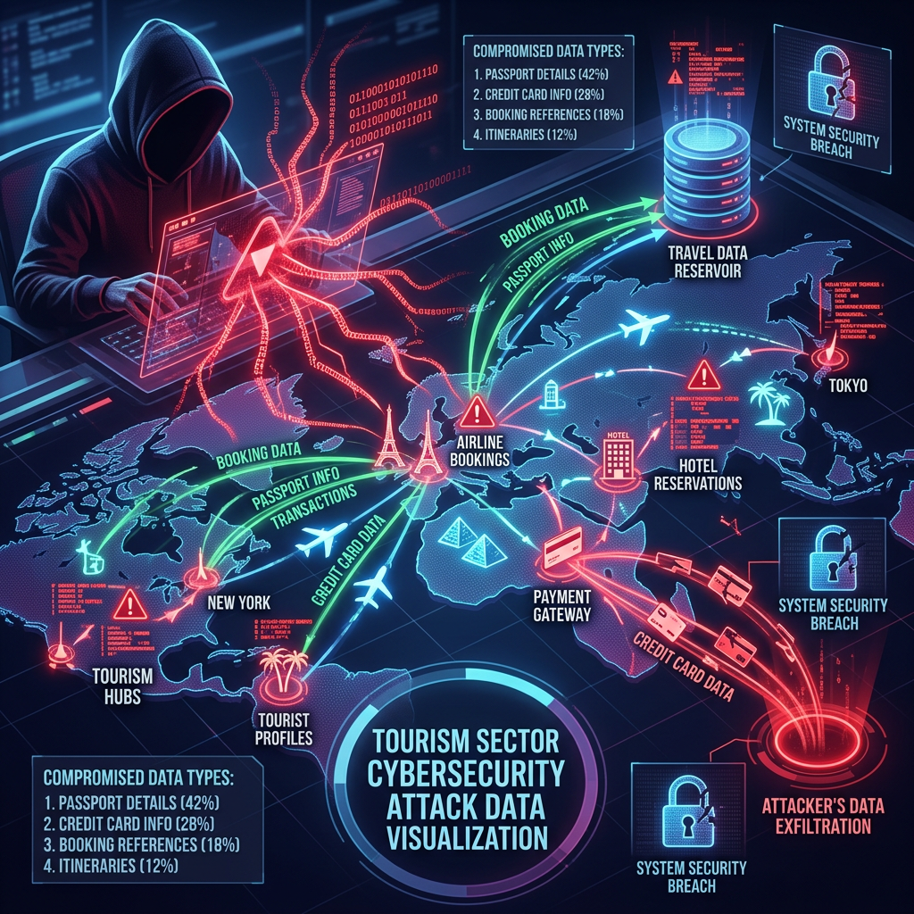 Hacker targeting travel data with compromised passport, credit card, booking, and itinerary information.