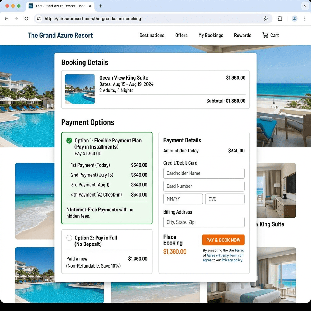 Booking details and payment options for Ocean View King Suite at The Grand Azure Resort