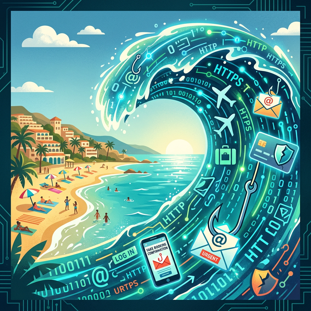 Wave of phishing emails and icons targeting travelers at beach