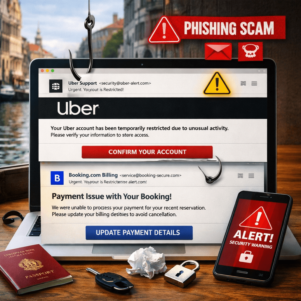 Phishing attack impersonating Uber and Booking in Europe