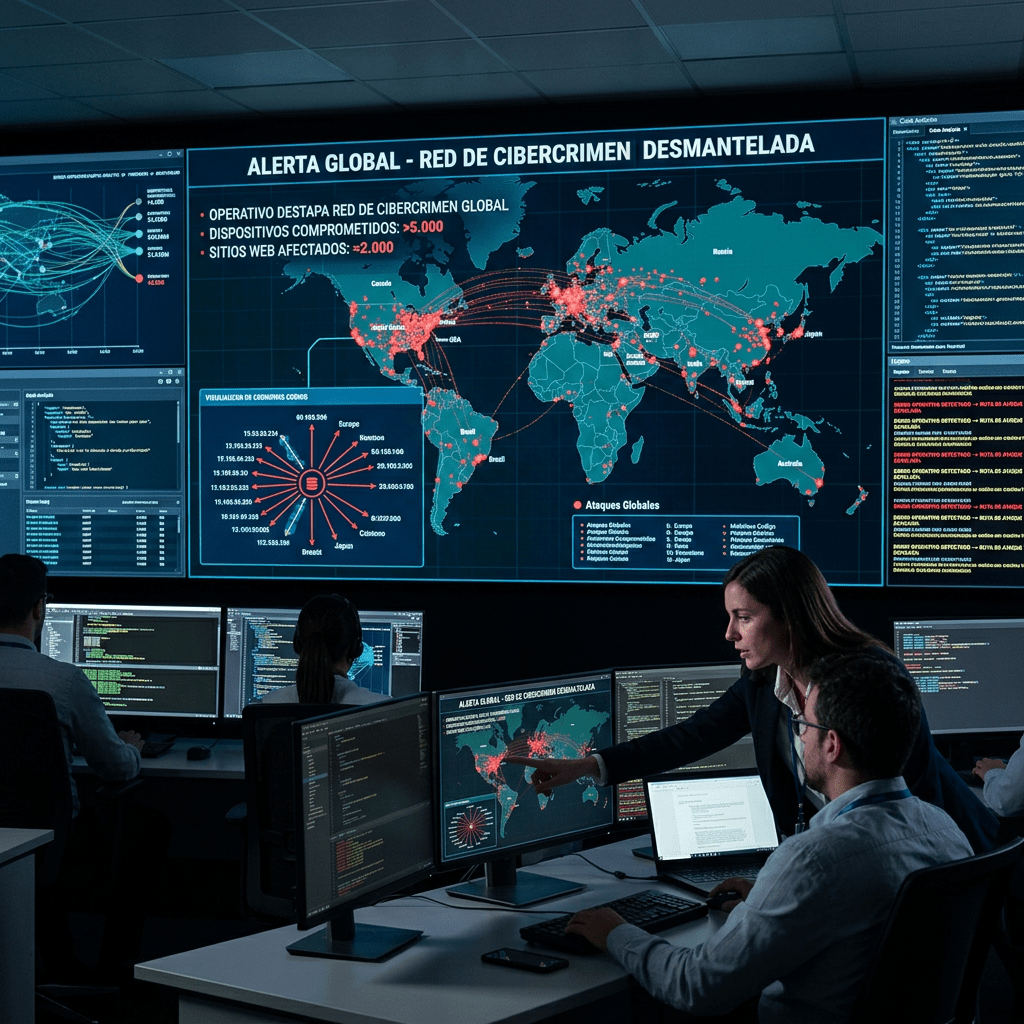 Cybersecurity analysts monitoring global cybercrime activity on screens