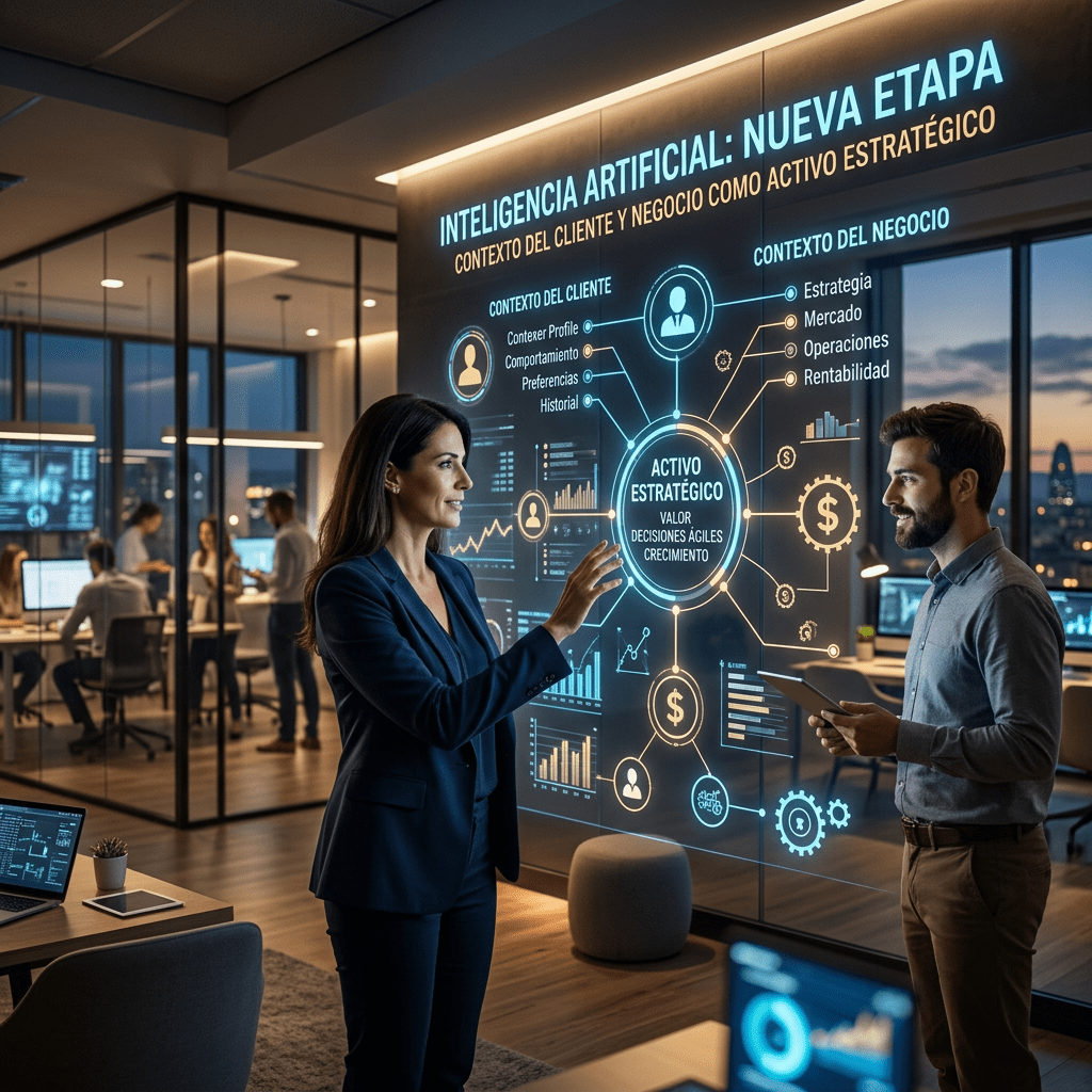 Profesionales ante panel: “INTELIGENCIA ARTIFICIAL: NUEVA ETAPA”, “ACTIVO ESTRATÉGICO”, cliente y negocio
