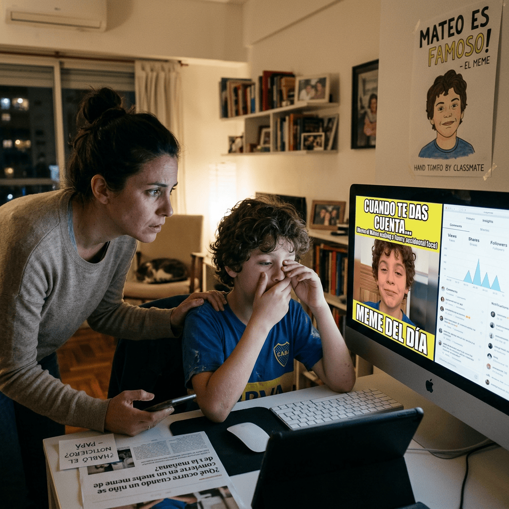 Niño convertido en meme y huella digital